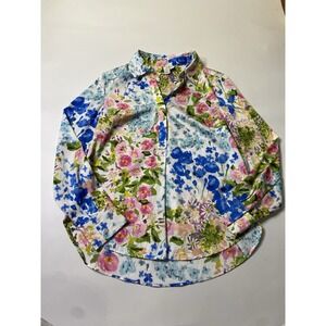 Joie Womens Blouse Size S Satin Pink Floral Henley Shirt Garden Party Artsy